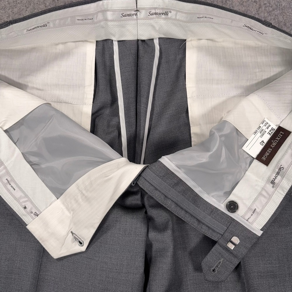 Santorelli Romeo Dress Trousers Pants Mens 40x33 Gray Wool Flat Front Italy - Picture 4 of 8